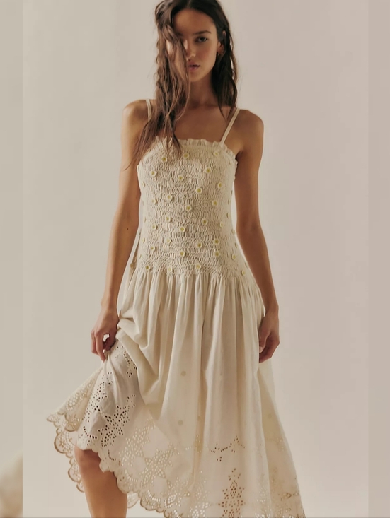 Free People Dresses & Skirts - Free People Daphne Midi Dress Tea Combo Ivory Women's Size Medium‎